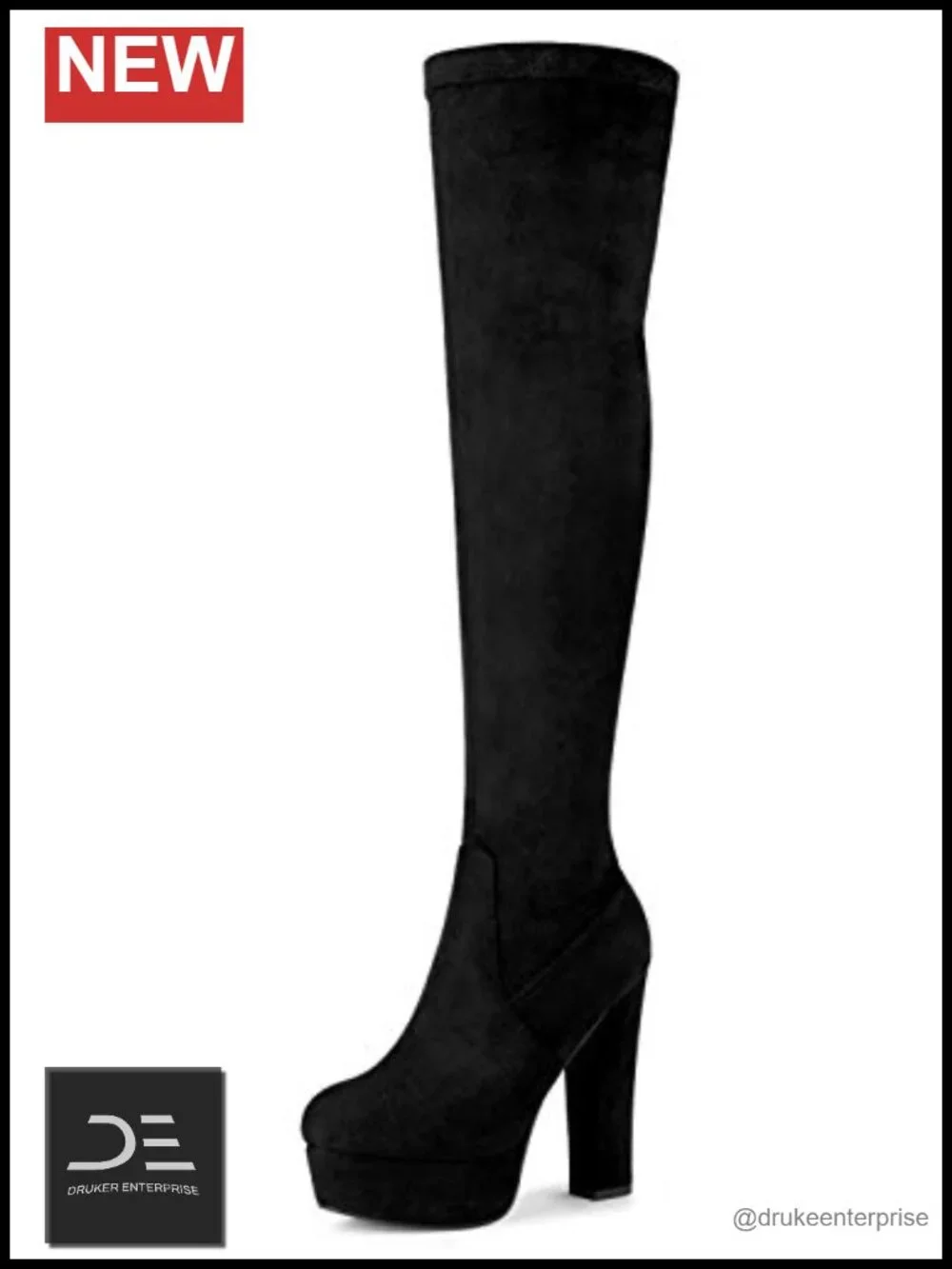 Women's Faux Suede Over Knee High Platform Block Heel Boots